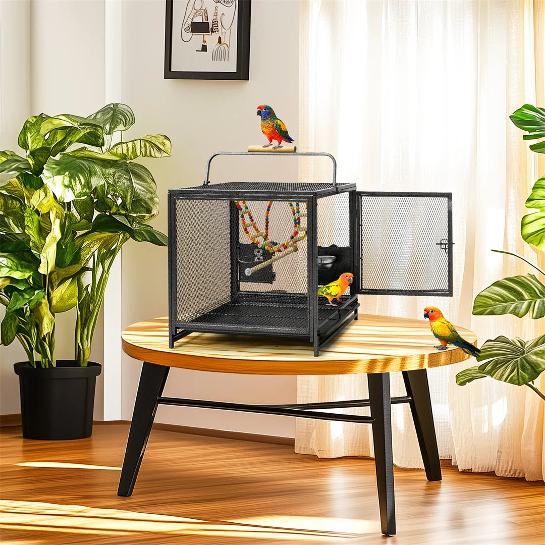 Portable Bird Cage Travel Carrier Playpen With Hammock Tray
