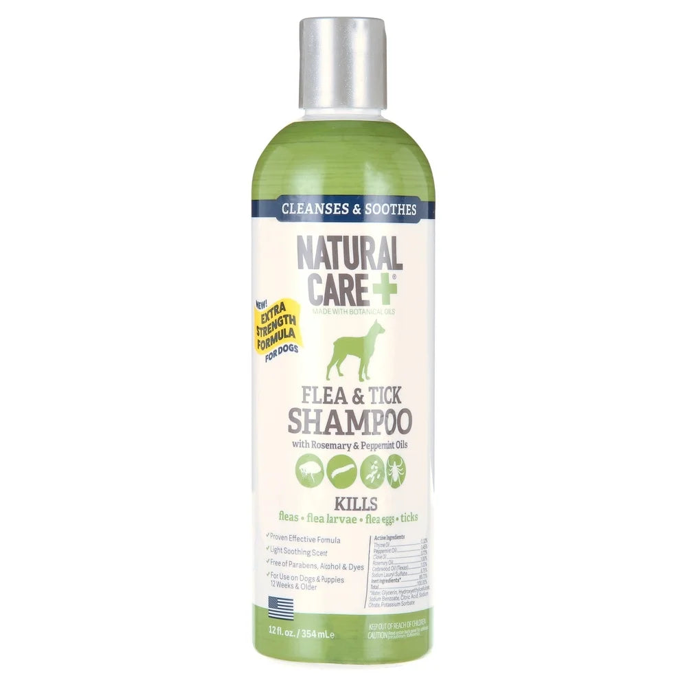Flea and Tick Dog Shampoo Peppermint Scent Natural Plant Extracts Biodegradable 12oz