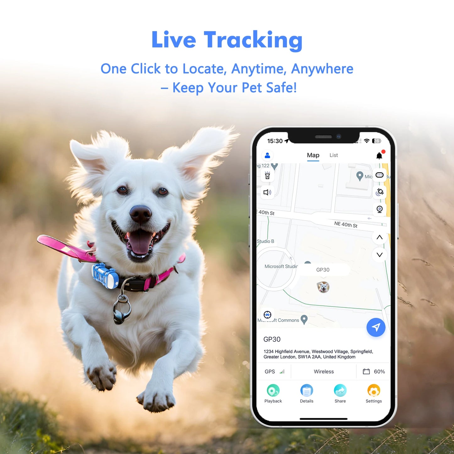 4G Waterproof Dog Cat GPS Tracker with Live Tracking App