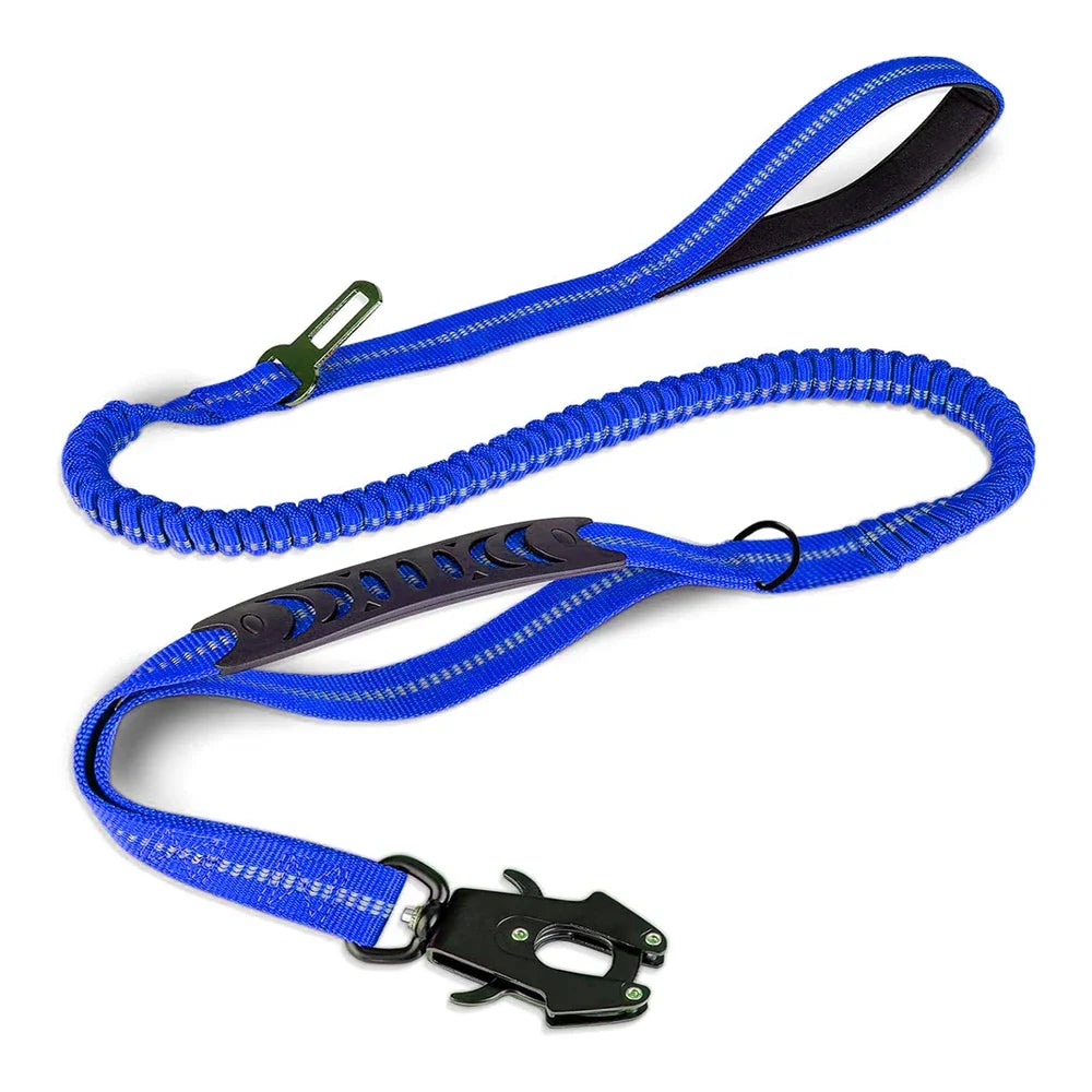 Reflective Shock Absorbing Heavy Duty Tactical Bungee Dog Leash with Car Seatbelt