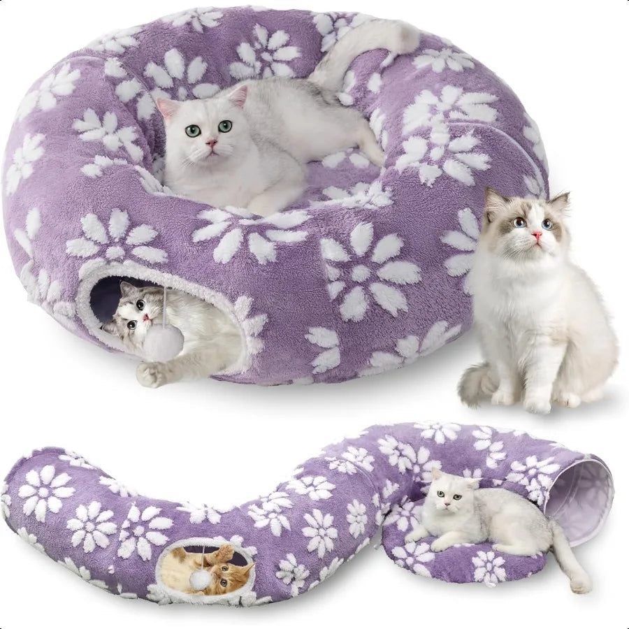 Cat Tunnel for Indoor Cats Cute Peekaboo Cave with Dangling Balls