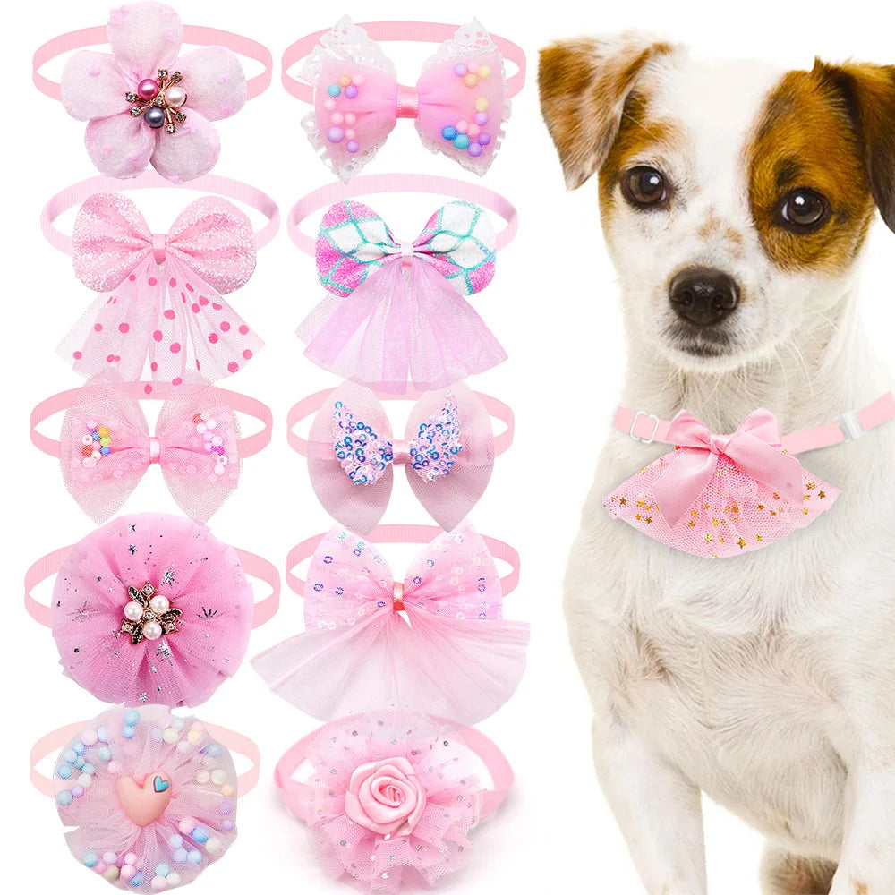 MRUQ PET Lace Bling Bow Tie For Dogs Adjustable Collar