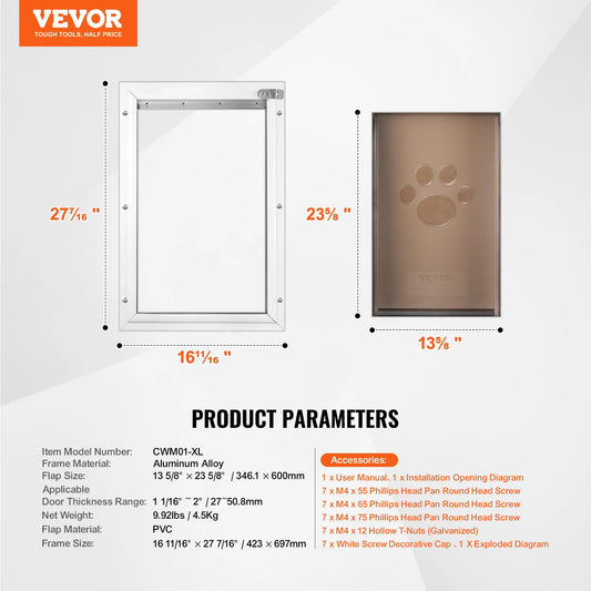 Dog Door Aluminum Pet Door With Lock And Flap Weatherproof