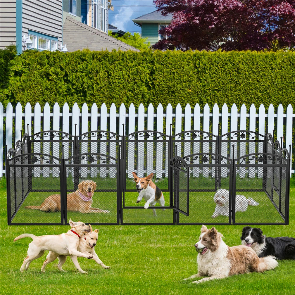 Foldable Metal Dog Playpen with Fertility Mat and Gate Heavy Duty Pet Whelping Box Exercise Fence Cage Kennels 8 Panels