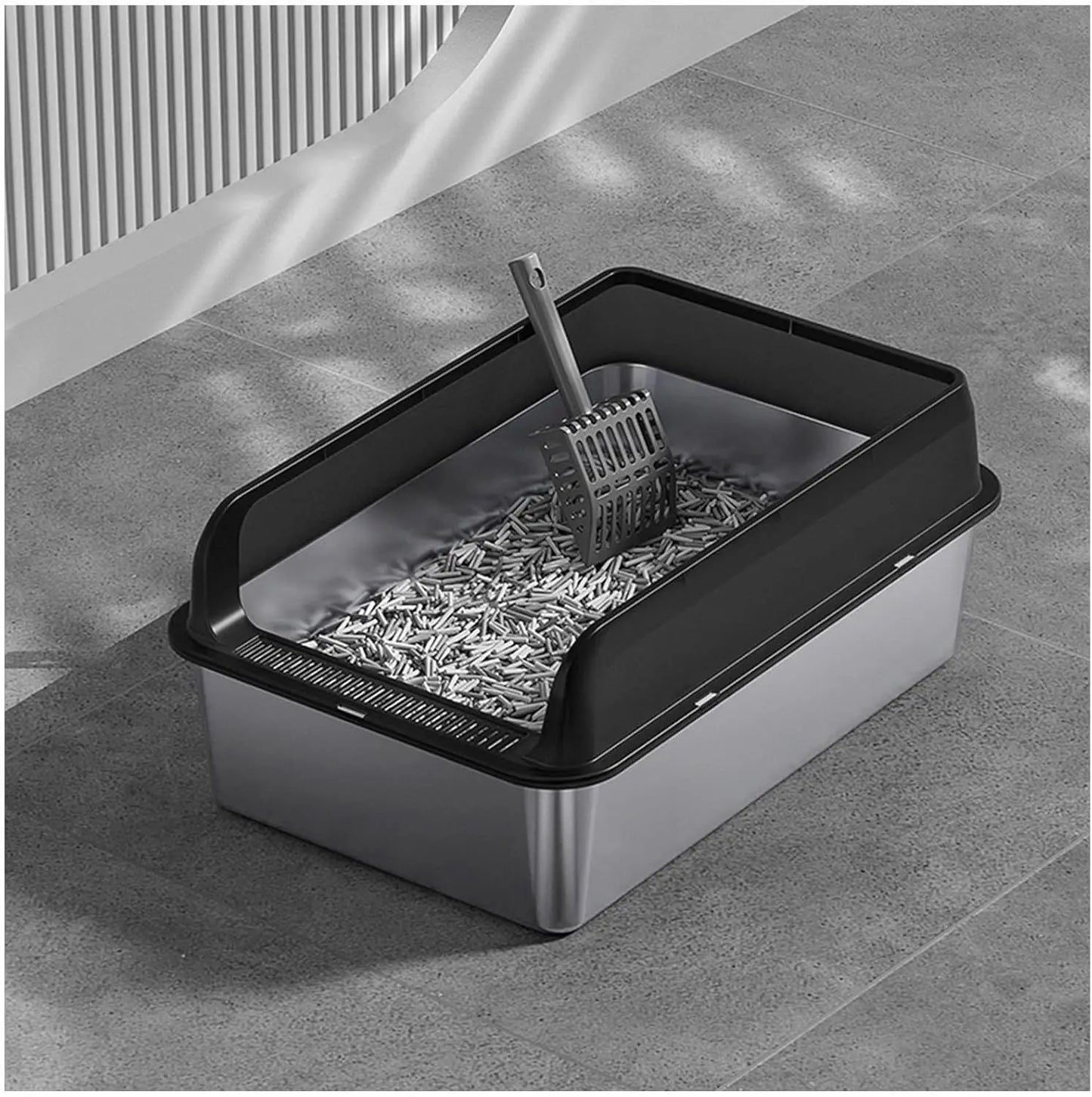 Stainless Steel Cat Litter Box with Lid and Anti-Leakage Enclosure Non-Stick by NoEnName