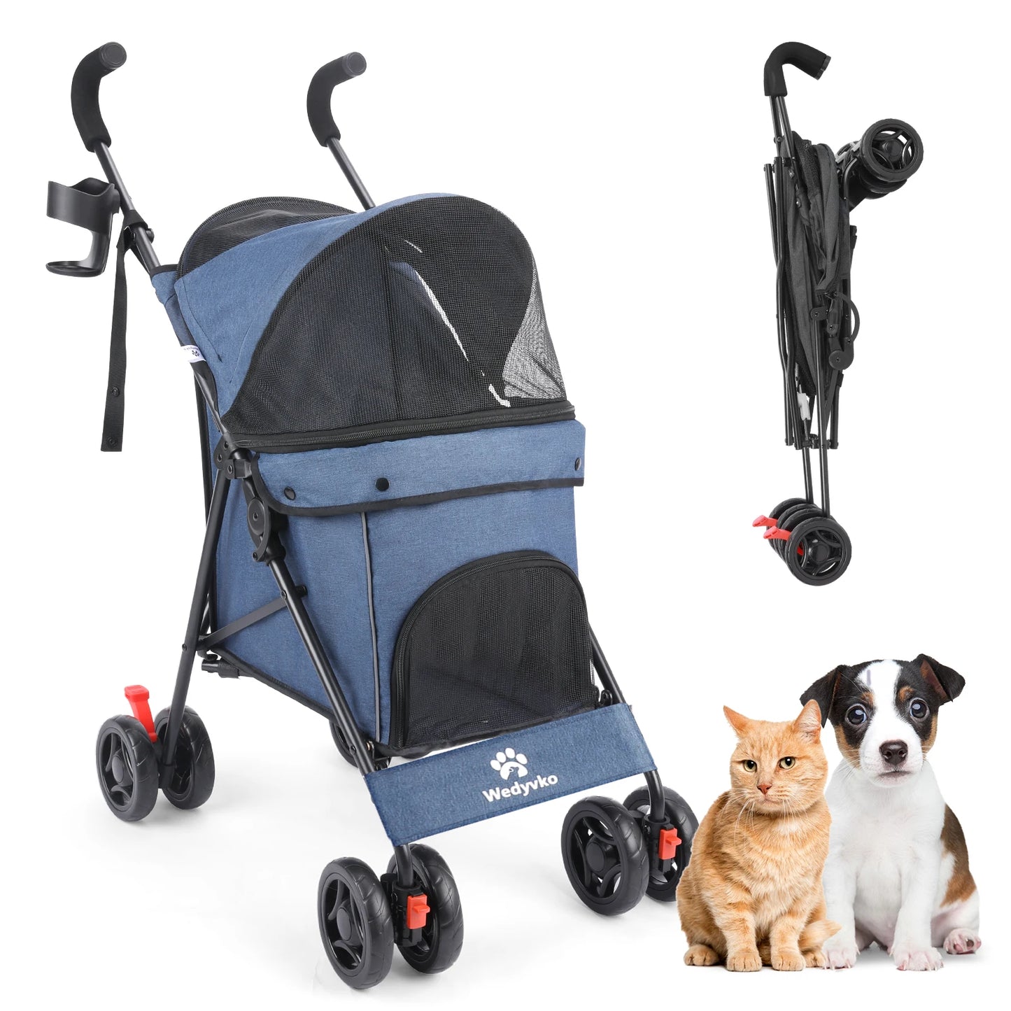 Pet Dog Stroller with Four Wheels Portable Puppy Stroller with Rotating Brakes and Storage for Dogs and Cats Travel and Outdoor Use