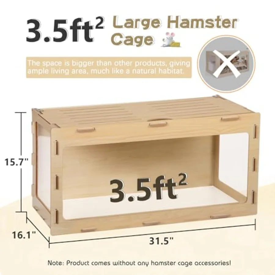 Wooden Hamster Cage Chewproof Bigger World Habitat Openable