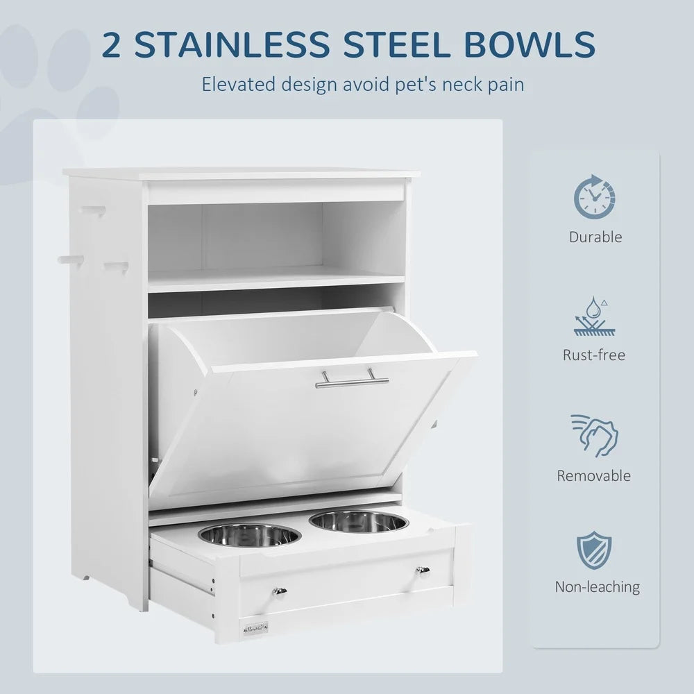 XMSJ Pet Feeder Station Cabinet With Raised Bowls Hanger