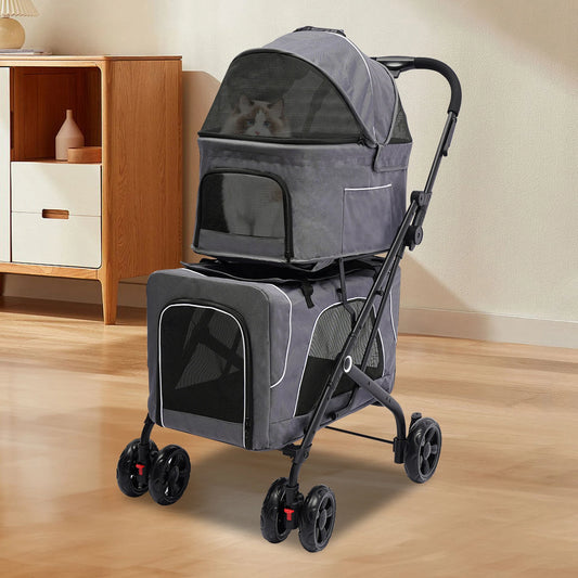 Breed Foldable Pet Stroller Travel With Storage Basket